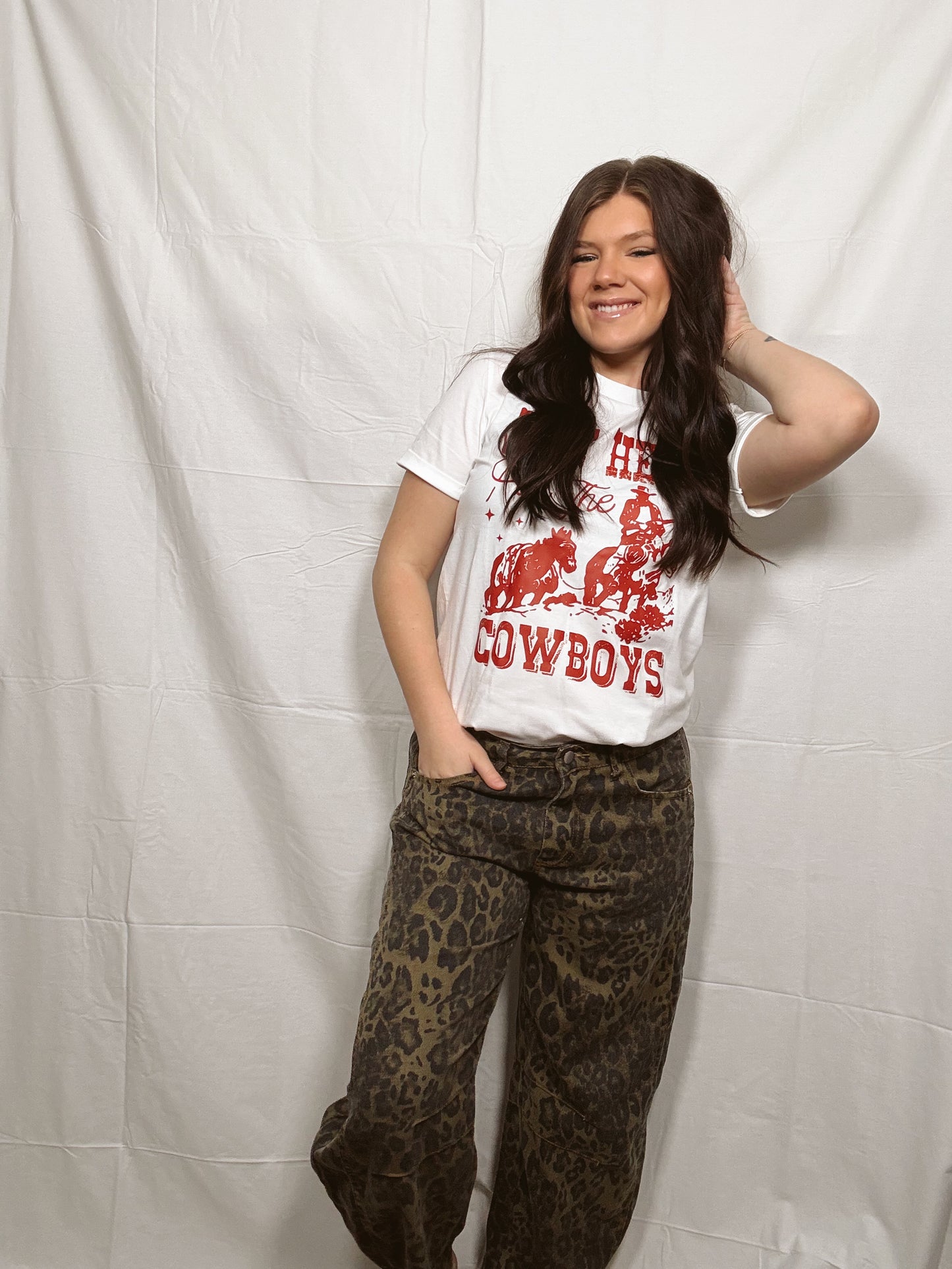 Mid Rise Leopard Barrel Jeans