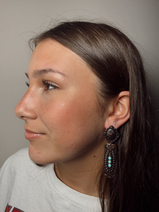 Copper Metal Turquoise Earrings
