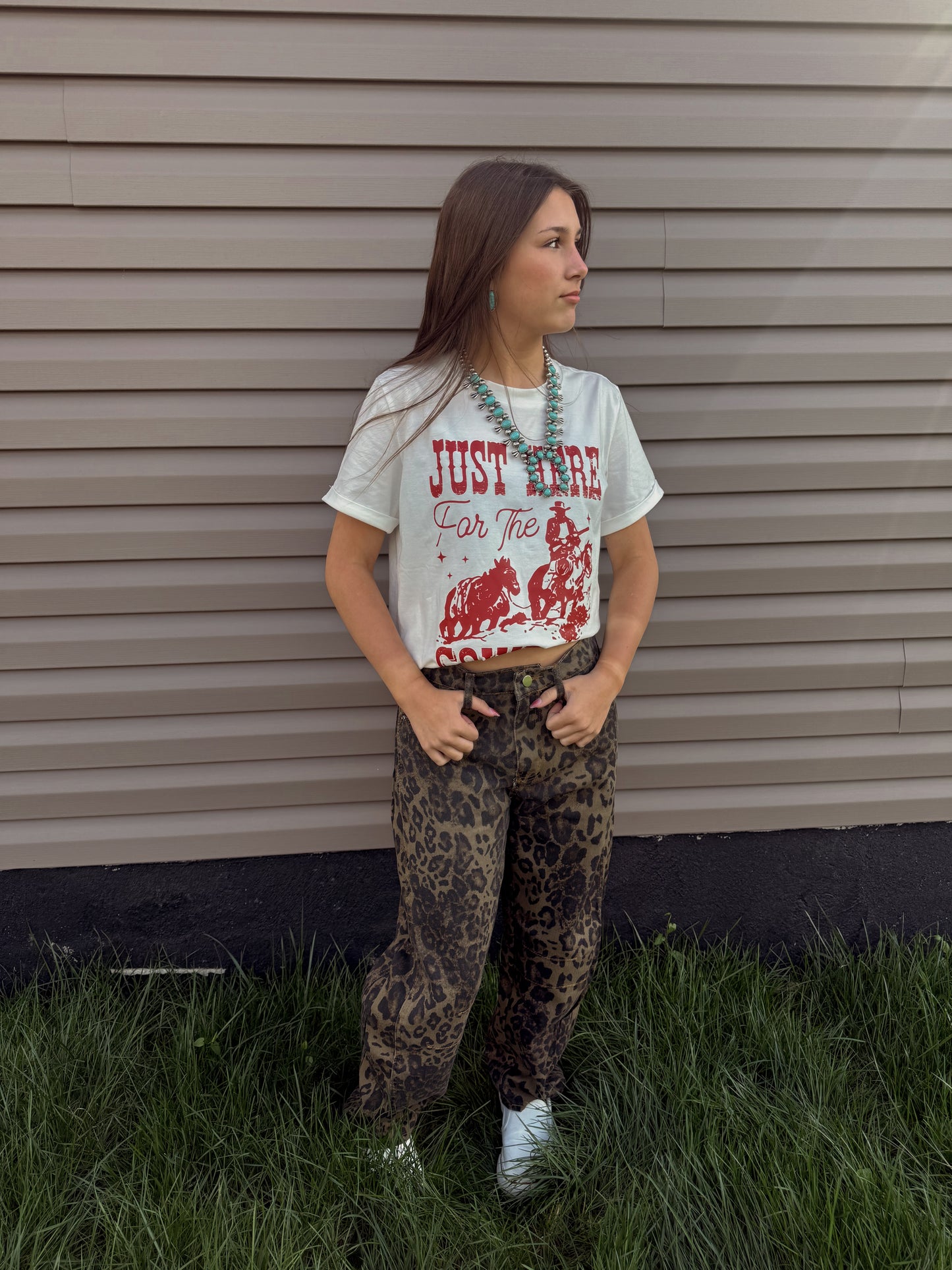 Mid Rise Leopard Barrel Jeans