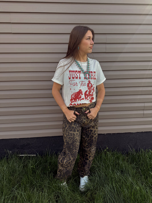 Mid Rise Leopard Barrel Jeans